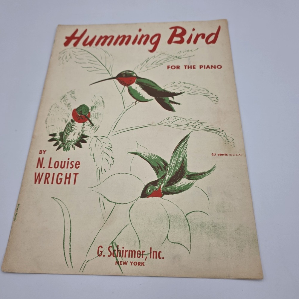 Humming‎ Bird: For The Piano By N. Louise Wright Sheet Music Vintage